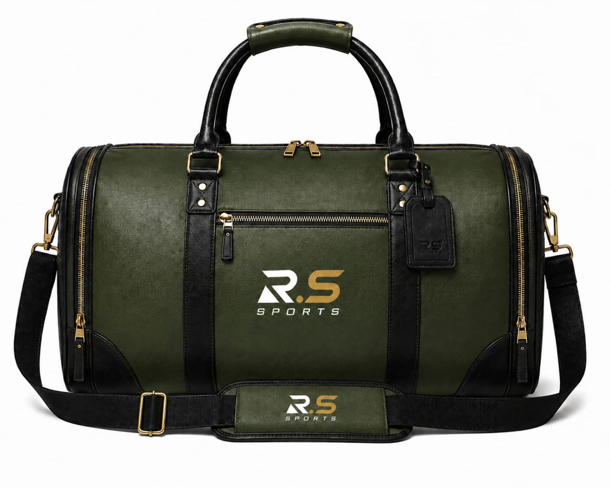Premium Leather Sports Travel Duffle Bag with Shoulder Strap
