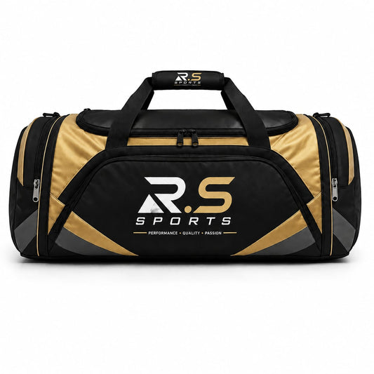 R.S Sports Football Kit Duffel Bag - Black & Gold Travel Pro