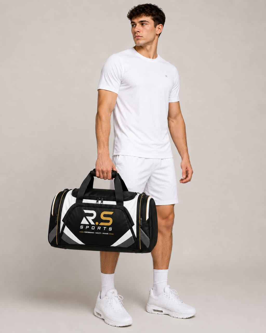 R.S Sports Football Kit Duffel Bag - Black & Gold Travel Pro