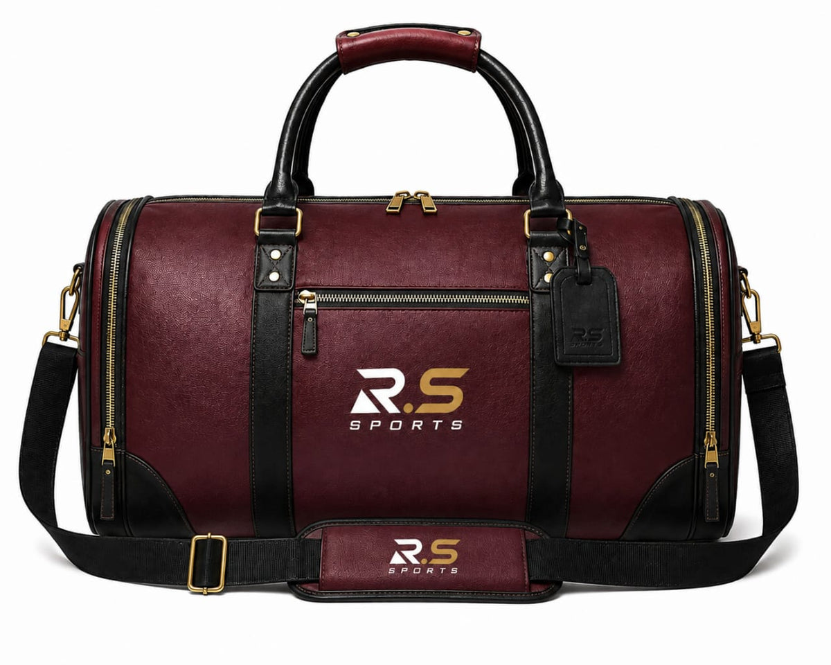 Premium Leather Sports Travel Duffle Bag with Shoulder Strap