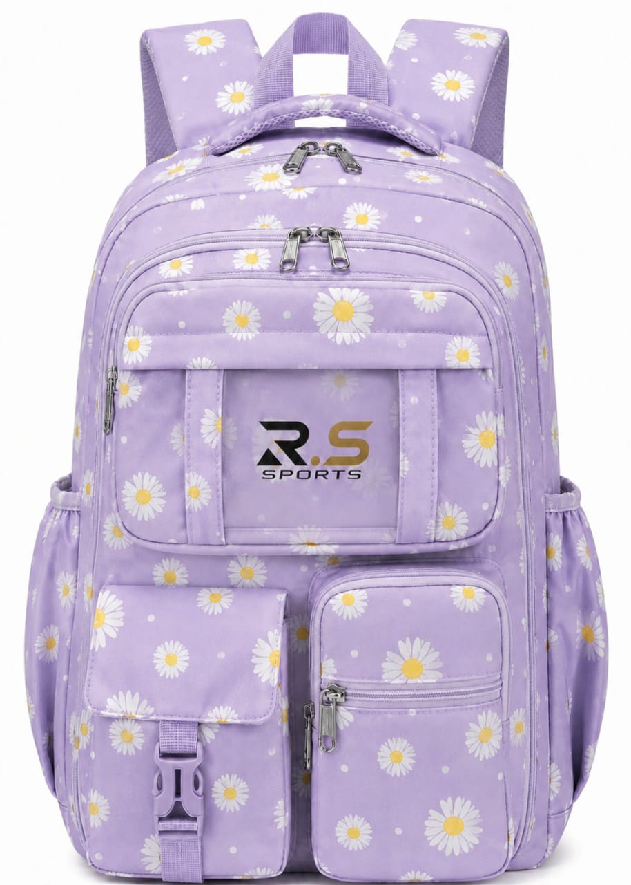 Floral Daisy Backpack | Pink & Lavender Multi-Pocket Daypack