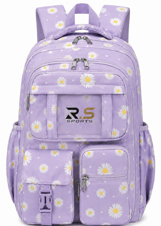 Floral Daisy Backpack | Pink & Lavender Multi-Pocket Daypack