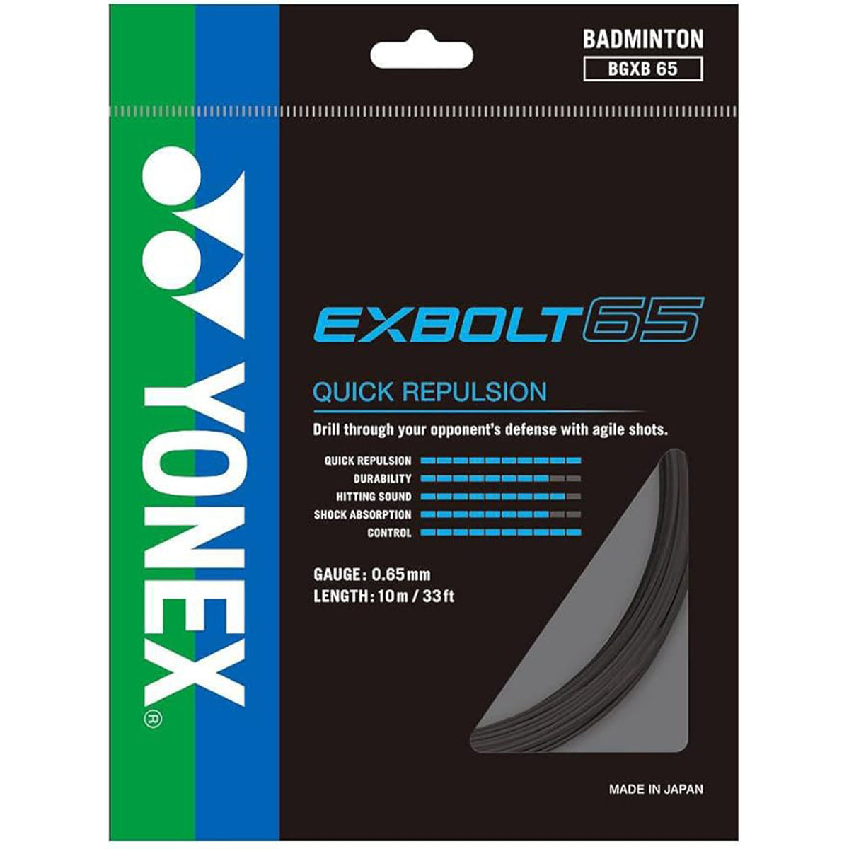 YONEX Badminton String - BG Exbolt 65 - Black