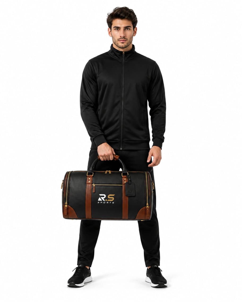 Premium Leather Sports Travel Duffle Bag with Shoulder Strap