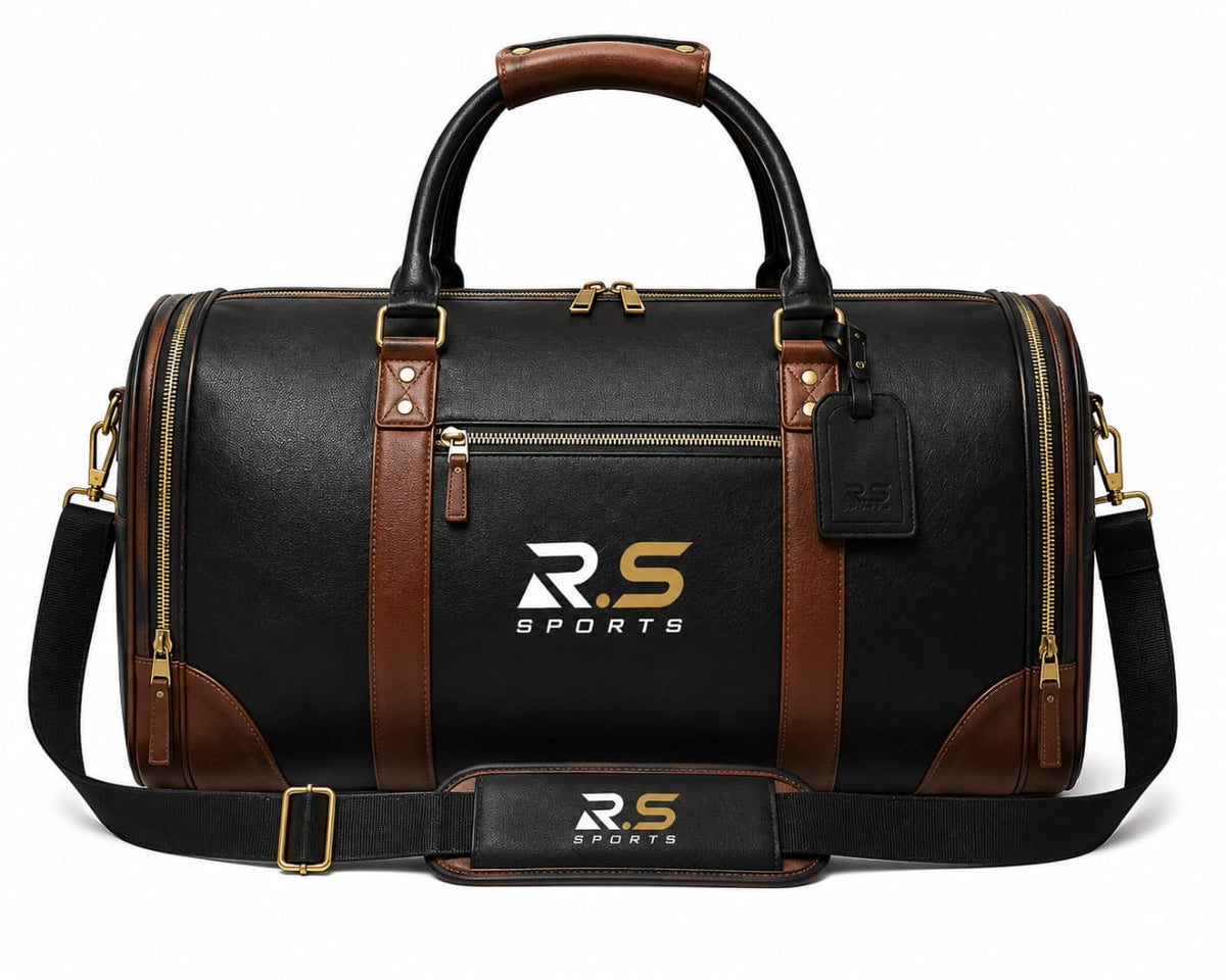 Premium Leather Sports Travel Duffle Bag with Shoulder Strap
