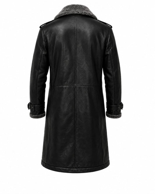 R.S Sports Long Leather Shearling Coat with Warm Winter Lining