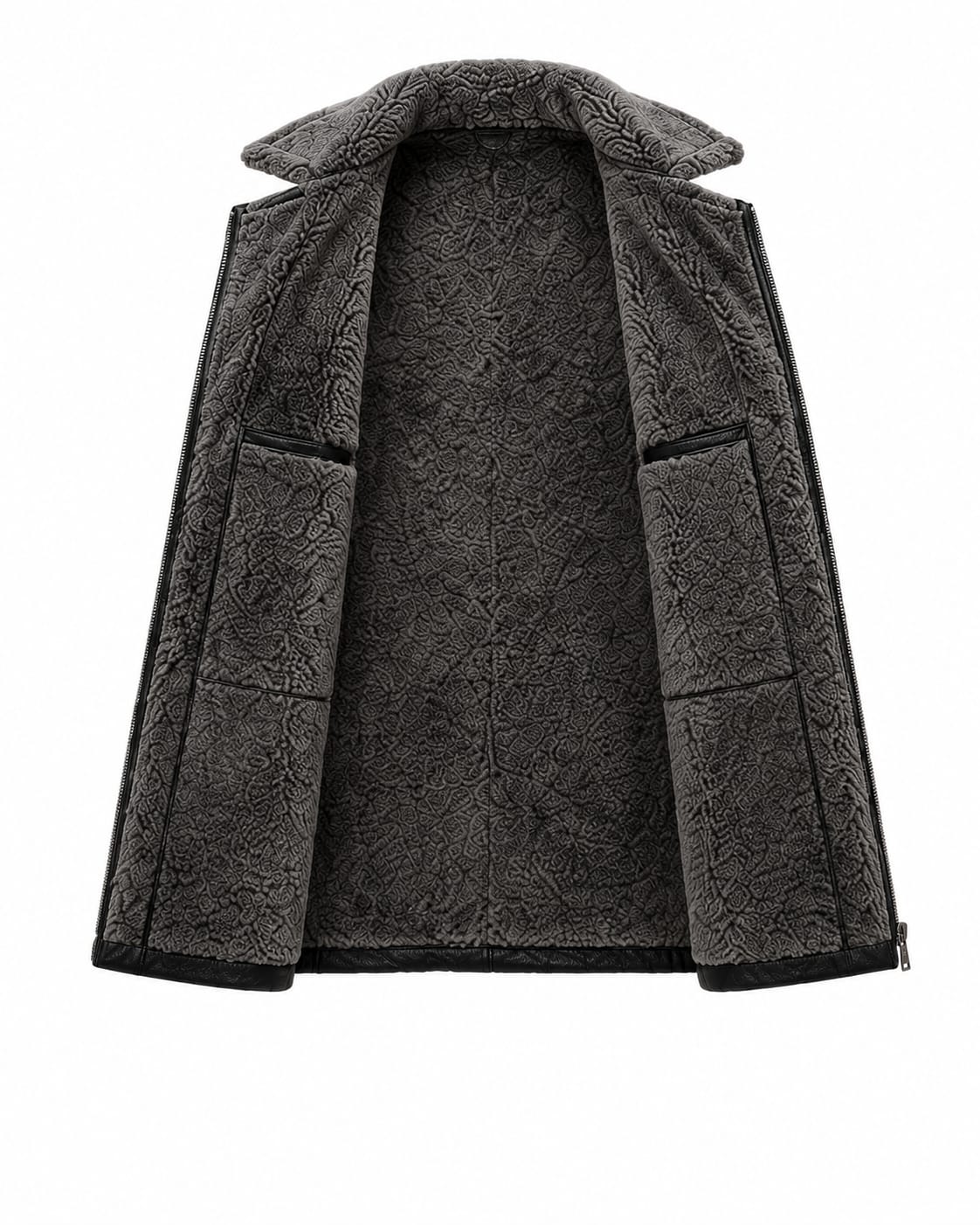 R.S Sports Long Leather Shearling Coat with Warm Winter Lining