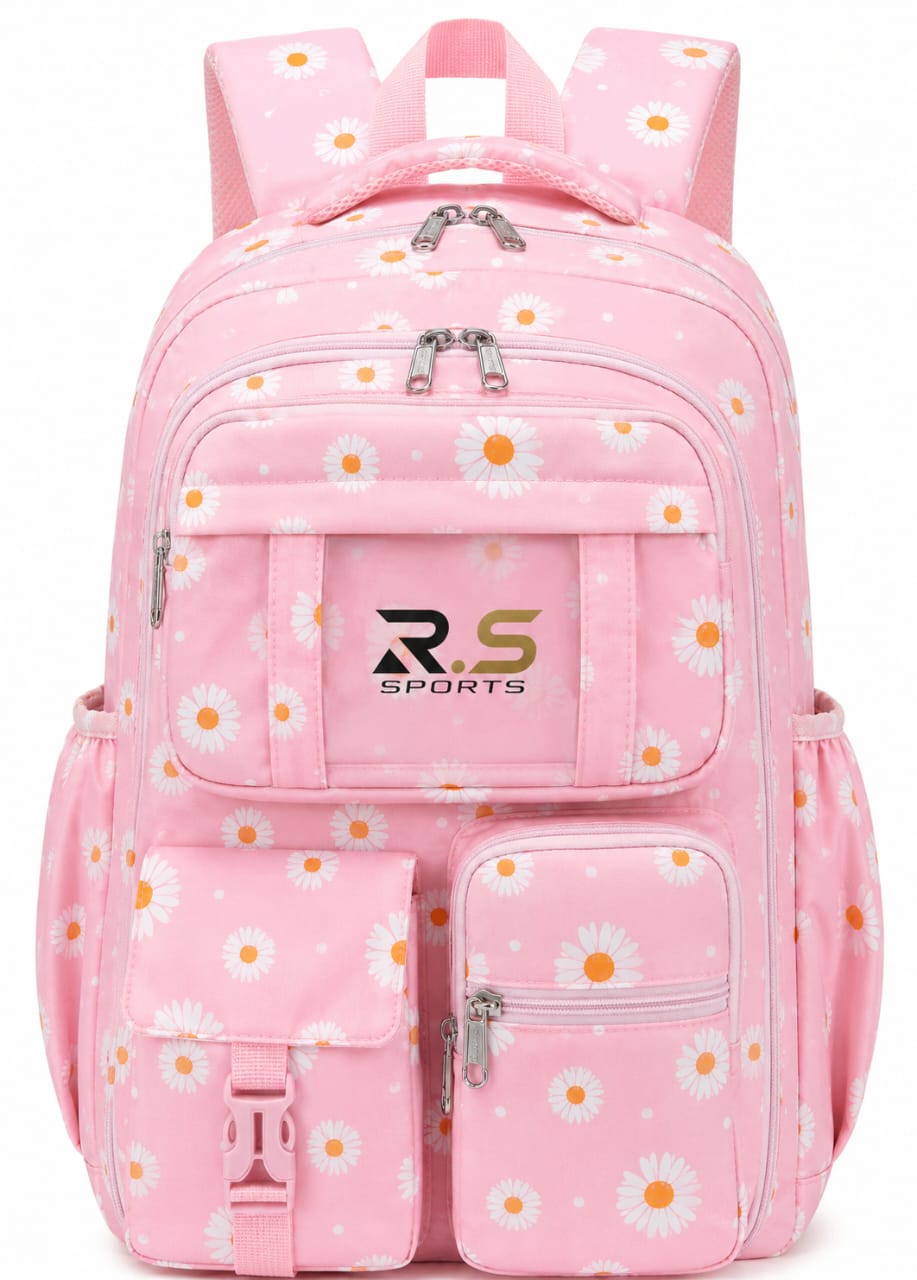 Floral Daisy Backpack | Pink & Lavender Multi-Pocket Daypack