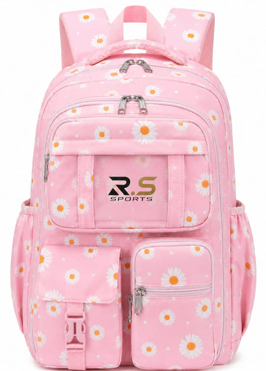 Floral Daisy Backpack | Pink & Lavender Multi-Pocket Daypack